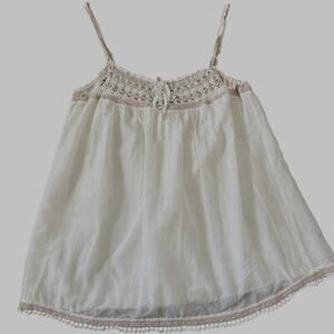 BCBGMAXAZRIA Women's Lace Cami Tank Small White Coquette Bow Feminine Crochet